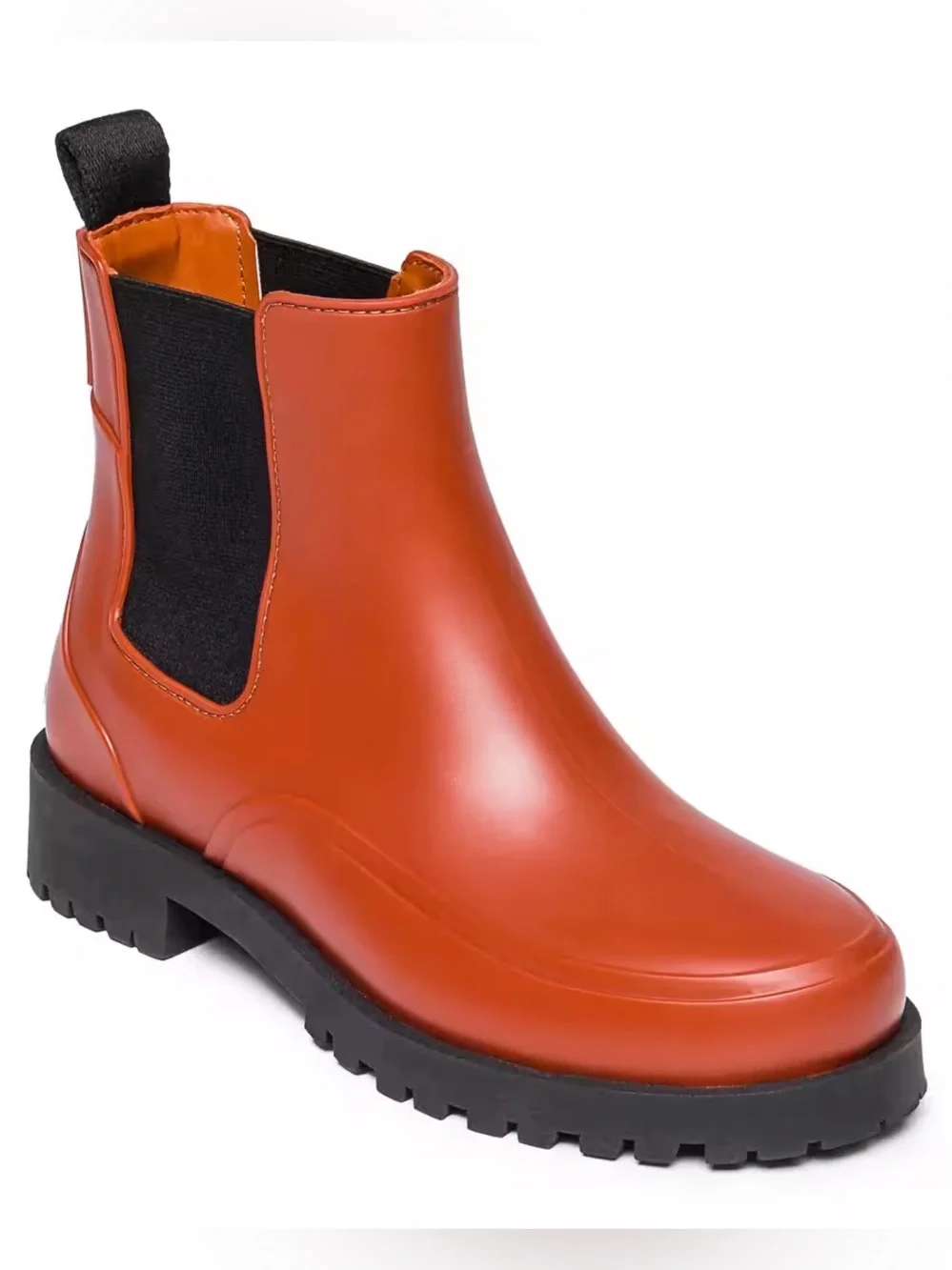 Bernardo Addison Chelsea Rain Boots Chunky Lug Sole Terracotta Orange, Size 7